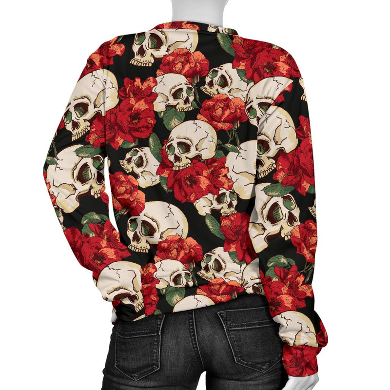 Skull Red Rose Women Crewneck Sweatshirt