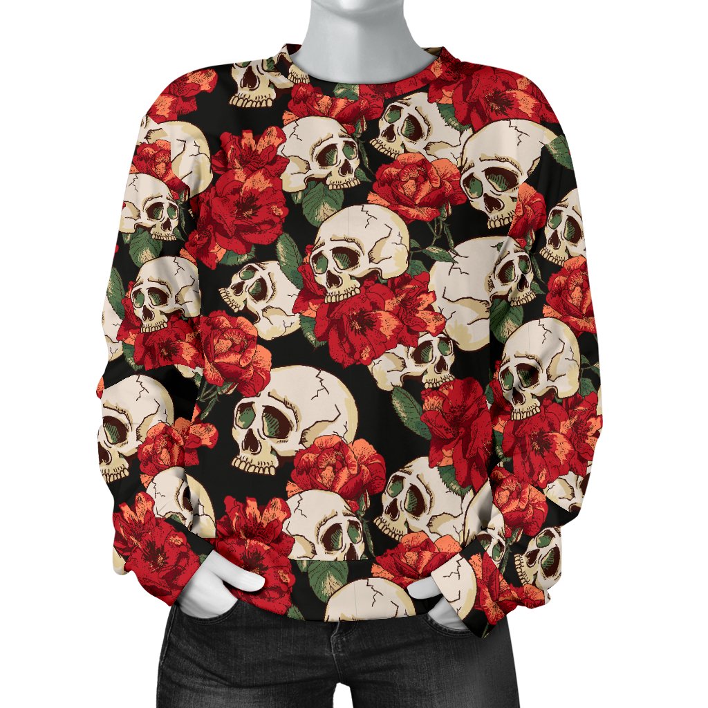 Skull Red Rose Women Crewneck Sweatshirt