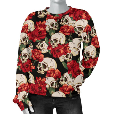 Skull Red Rose Women Crewneck Sweatshirt