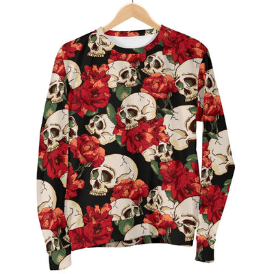 Skull Red Rose Women Crewneck Sweatshirt