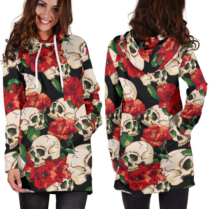 Skull Red Rose Women Hoodie Dress