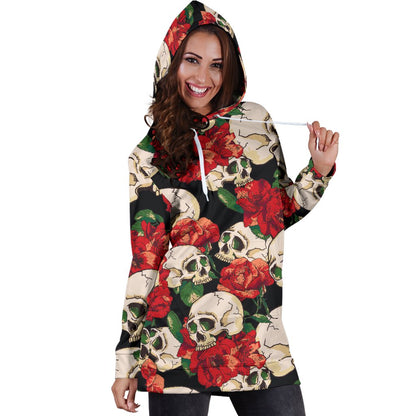 Skull Red Rose Women Hoodie Dress