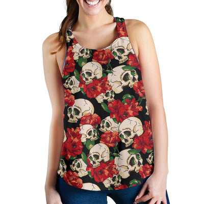 Skull Red Rose Women Racerback Tank Top