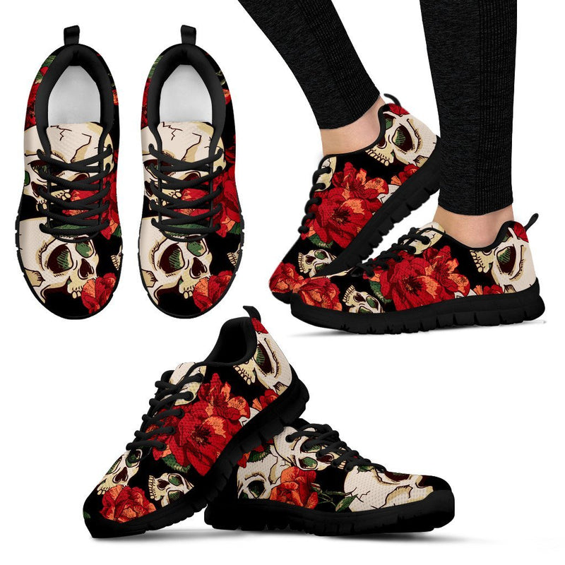 Skull Red Rose Women Sneakers