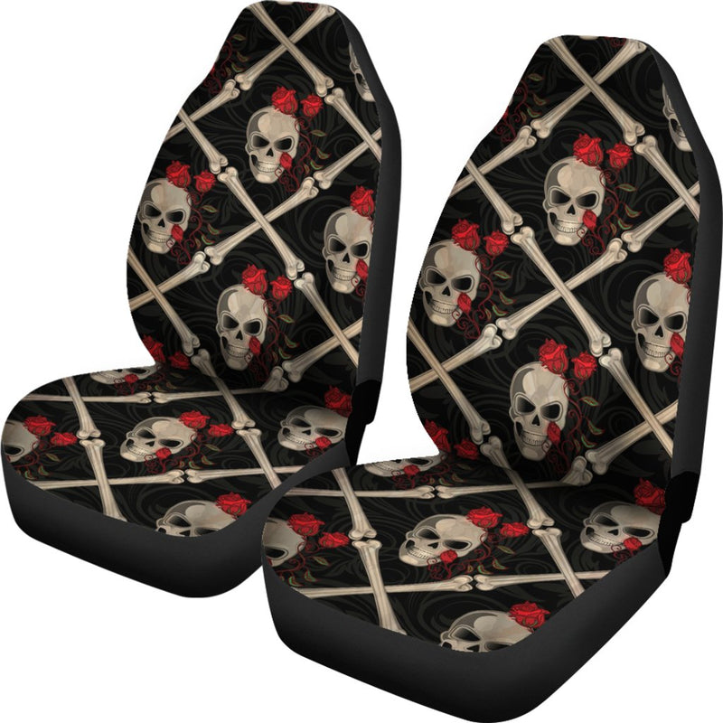 Skull Roses Bone Design Themed Print Universal Fit Car Seat Covers-JorJune