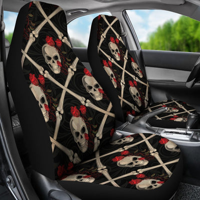 Skull Roses Bone Design Themed Print Universal Fit Car Seat Covers-JorJune