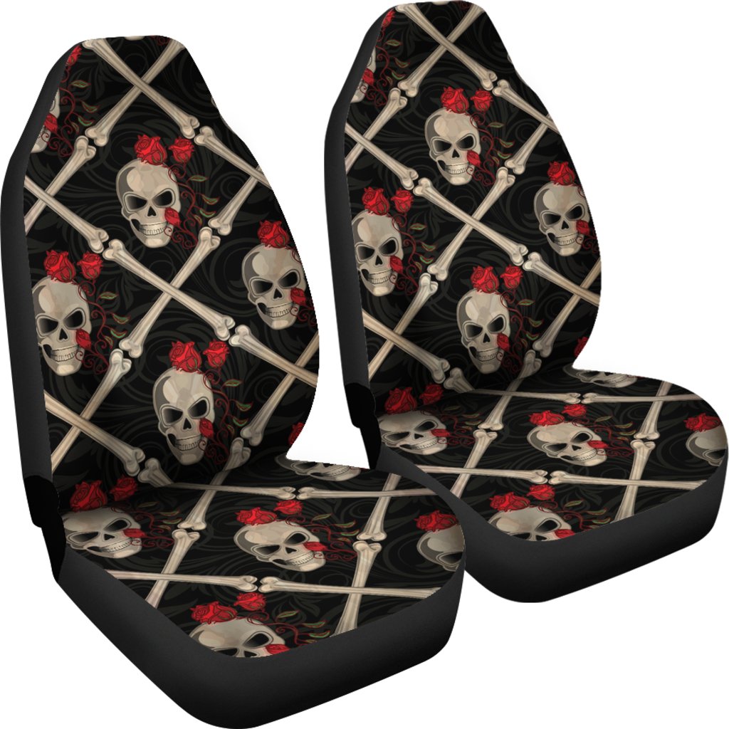 Skull Roses Bone Design Themed Print Universal Fit Car Seat Covers-JorJune