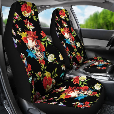 Skull Roses Flower Design Themed Print Universal Fit Car Seat Covers-JorJune