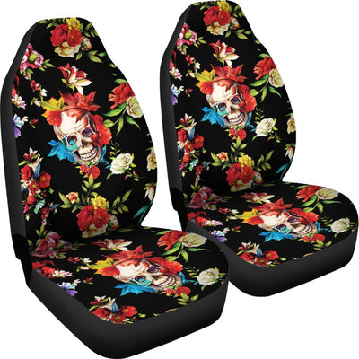 Skull Roses Flower Design Themed Print Universal Fit Car Seat Covers-JorJune