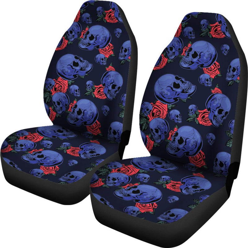 Skull Roses Neon Design Themed Print Universal Fit Car Seat Covers-JorJune