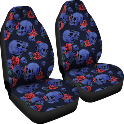 Skull Roses Neon Design Themed Print Universal Fit Car Seat Covers-JorJune