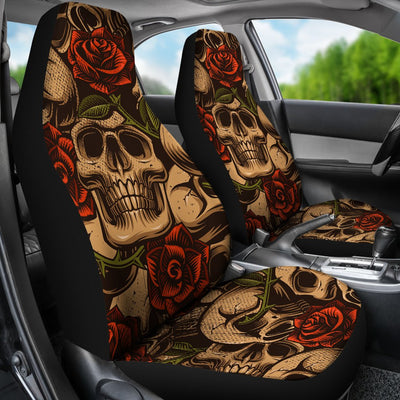 Skull Roses Vintage Design Themed Print Universal Fit Car Seat Covers-JorJune