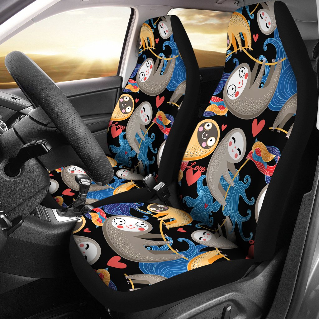 Sloth Cartoon Design Themed Print Universal Fit Car Seat Covers-JorJune