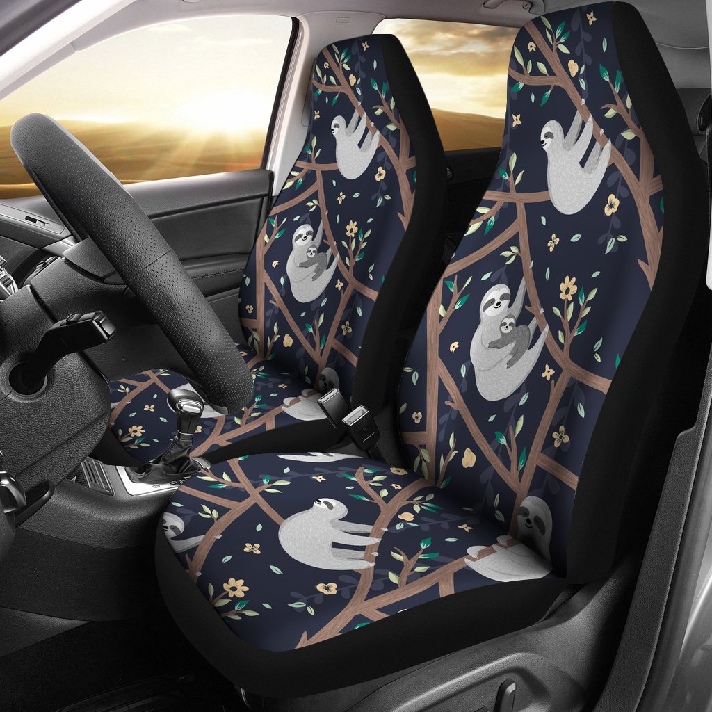 Sloth Happy Design Themed Print Universal Fit Car Seat Covers-JorJune