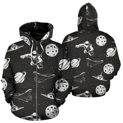 Space Astronauts Print All Over Zip Up Hoodie