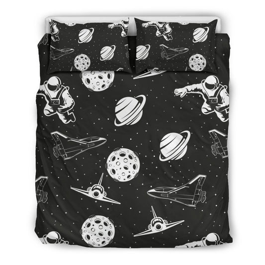 Space Astronauts Print Duvet Cover Bedding Set