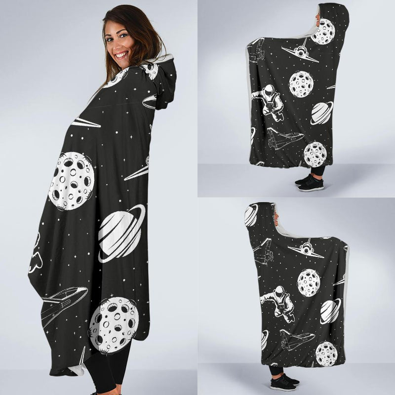 Space Astronauts Print Hooded Blanket-JORJUNE.COM