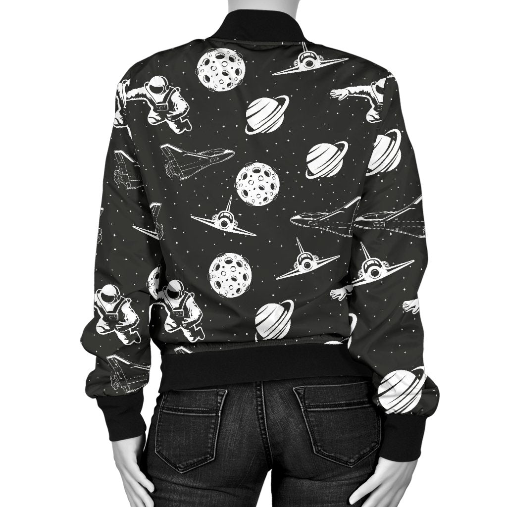 Space Astronauts Print Women Casual Bomber Jacket