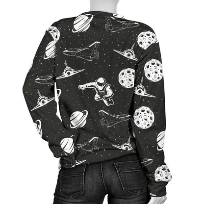Space Astronauts Print Women Crewneck Sweatshirt