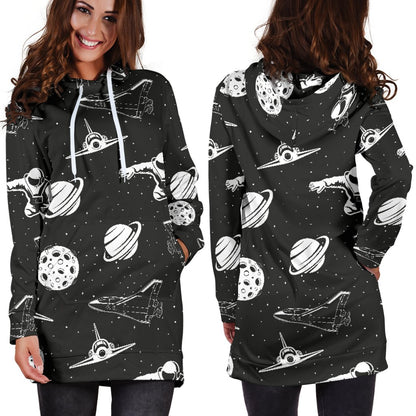 Space Astronauts Print Women Hoodie Dress