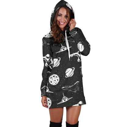 Space Astronauts Print Women Hoodie Dress