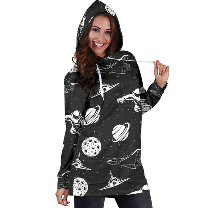 Space Astronauts Print Women Hoodie Dress