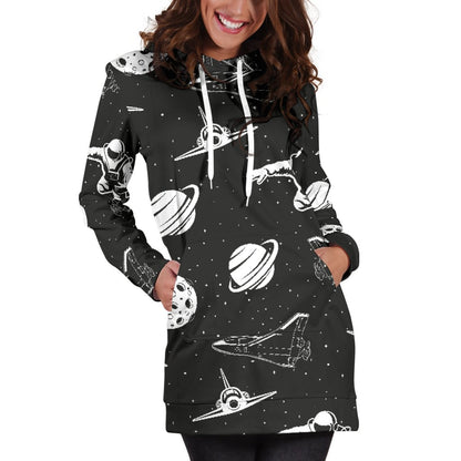 Space Astronauts Print Women Hoodie Dress