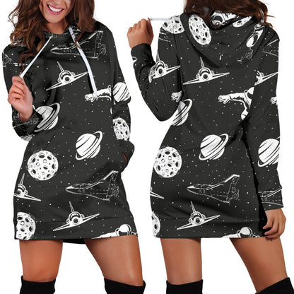 Space Astronauts Print Women Hoodie Dress