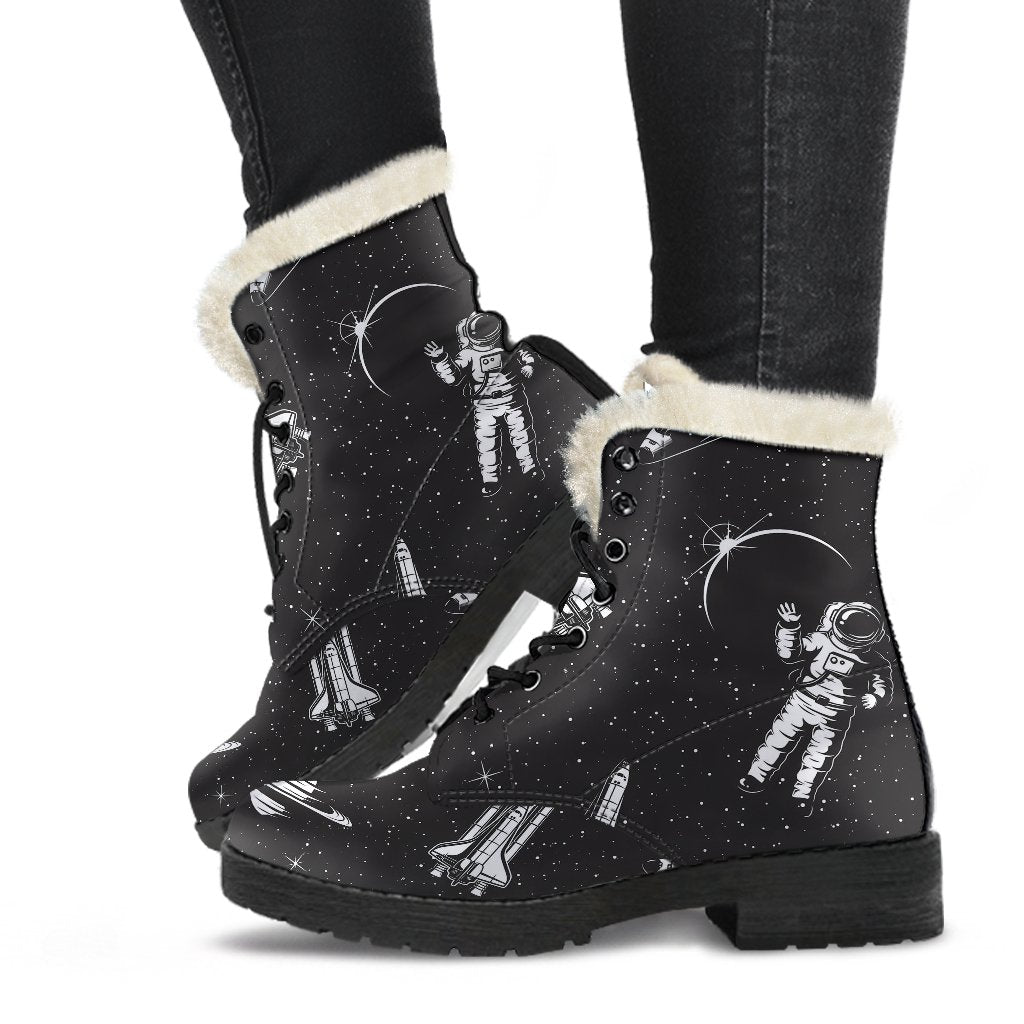 Space Pattern Faux Fur Leather Boots