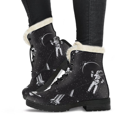 Space Pattern Faux Fur Leather Boots