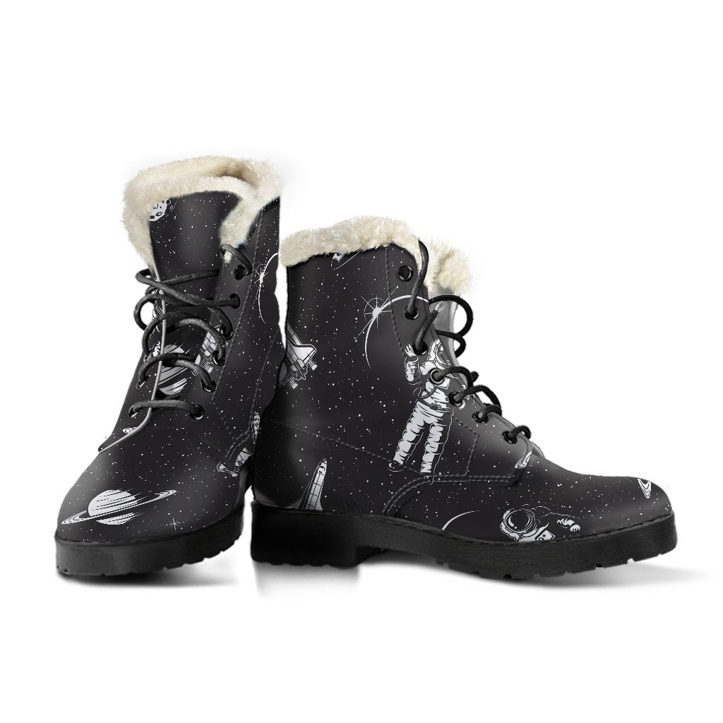Space Pattern Faux Fur Leather Boots