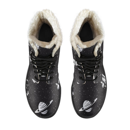 Space Pattern Faux Fur Leather Boots