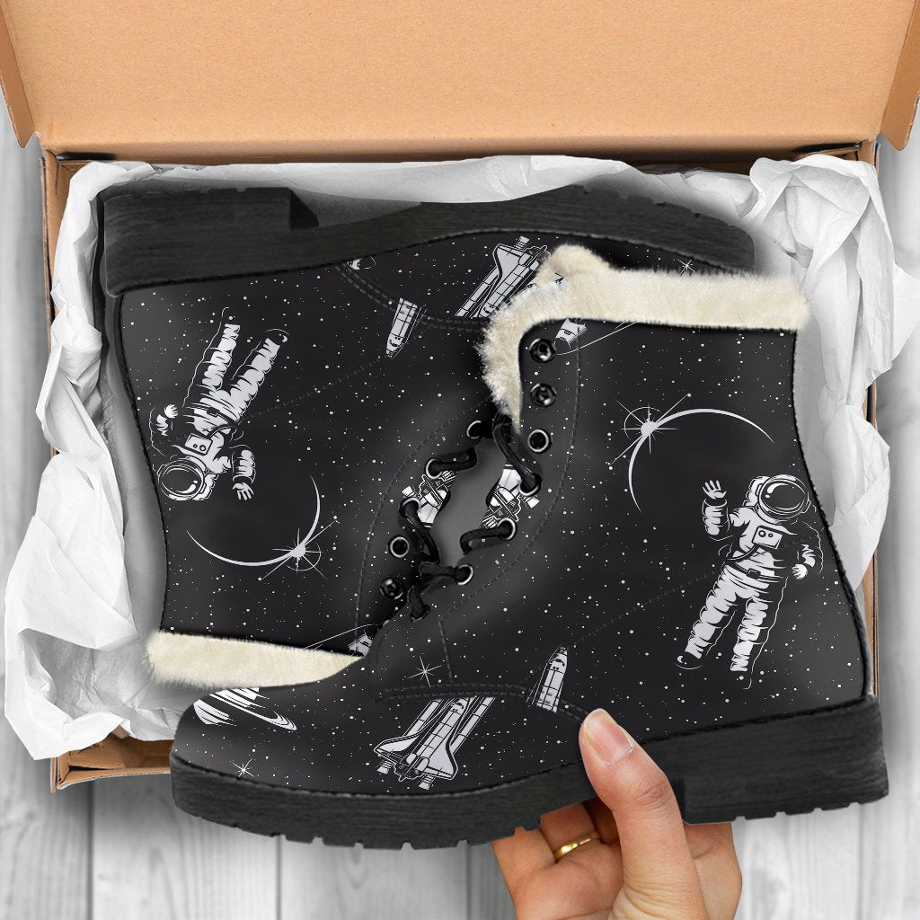 Space Pattern Faux Fur Leather Boots