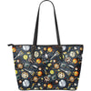 Space Pattern Print Large Leather Tote Bag