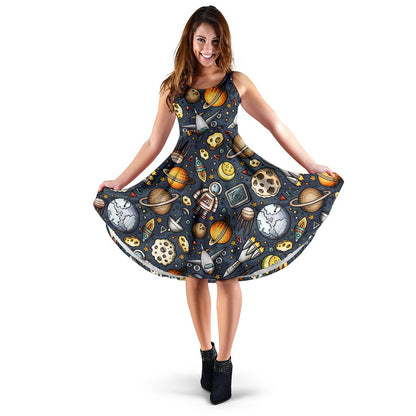 Space Pattern Print Sleeveless Mini Dress