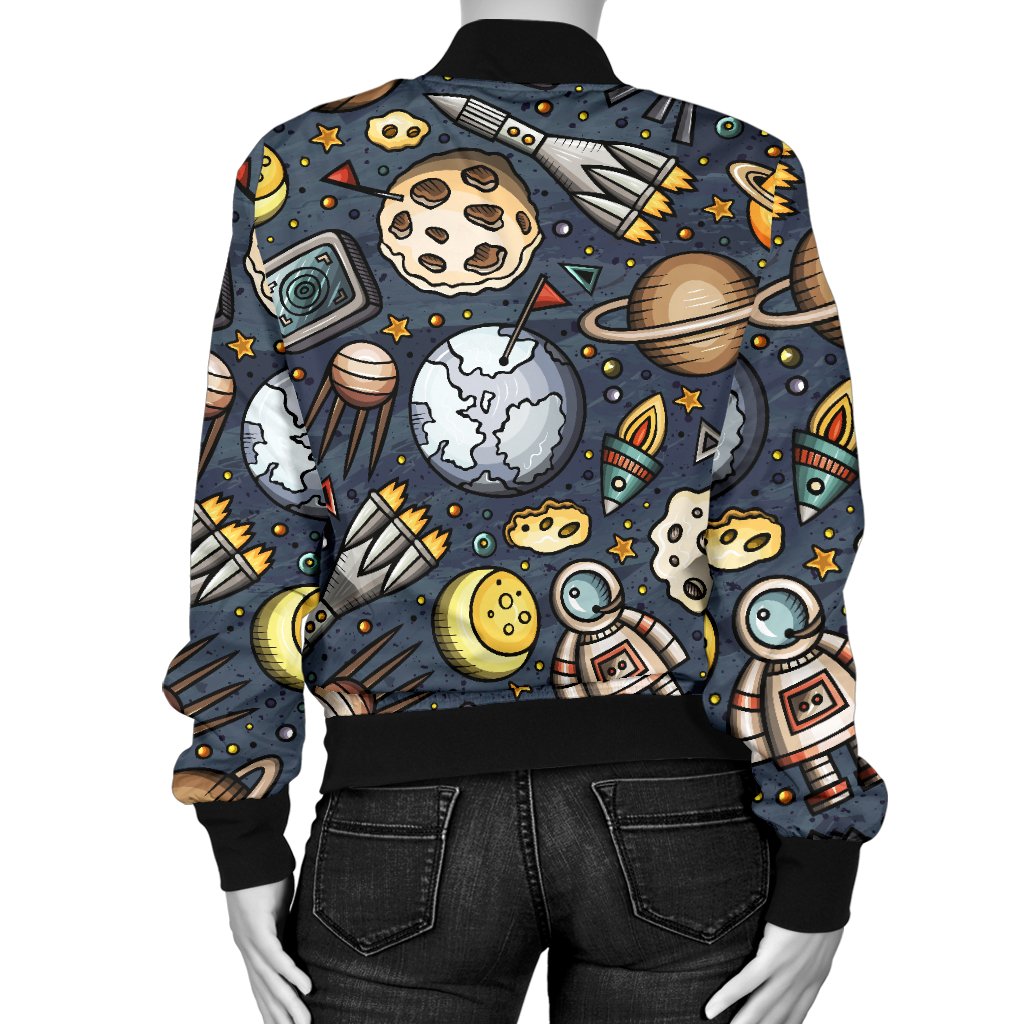 Space Pattern Print Women Casual Bomber Jacket