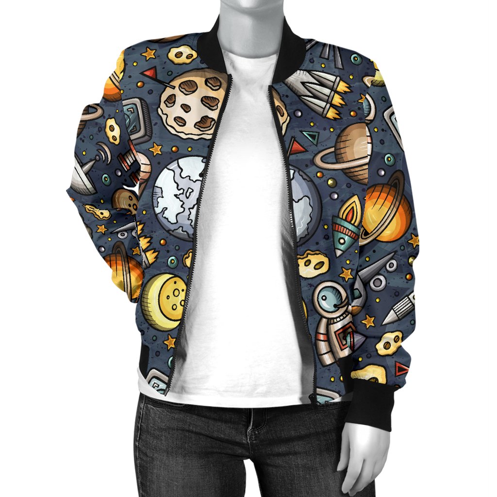 Space Pattern Print Women Casual Bomber Jacket
