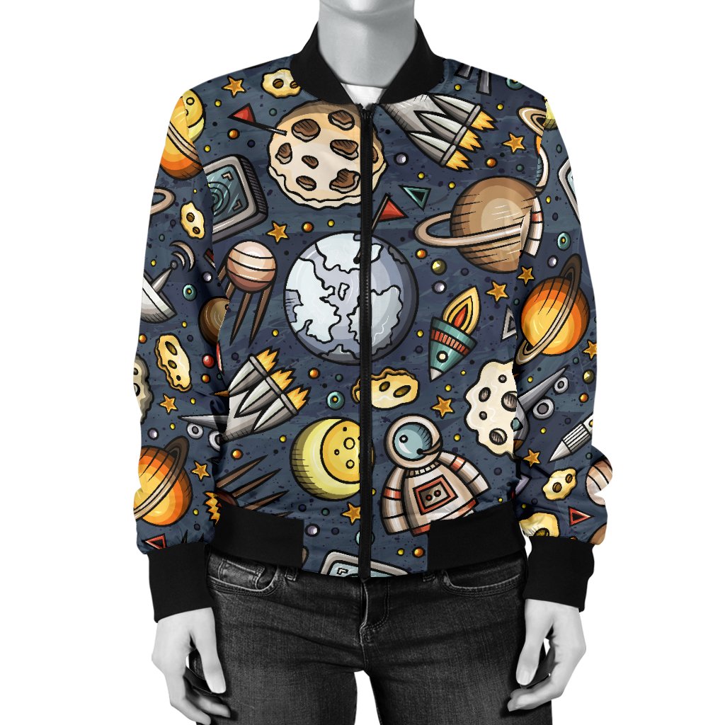 Space Pattern Print Women Casual Bomber Jacket