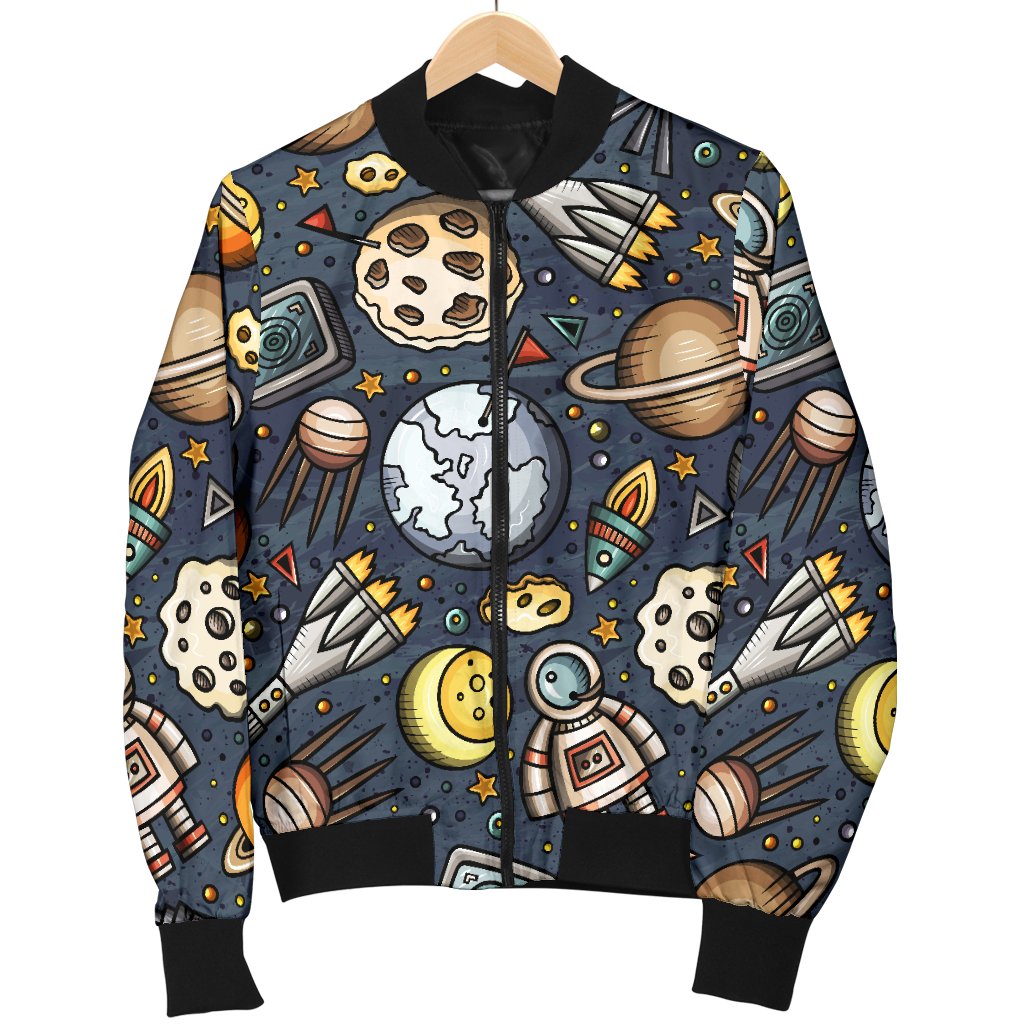 Space Pattern Print Women Casual Bomber Jacket