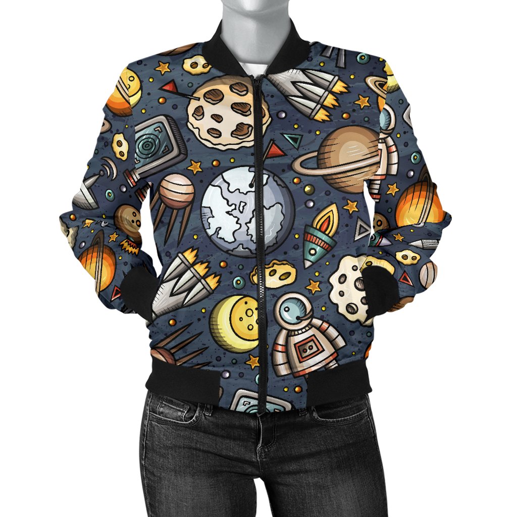 Space Pattern Print Women Casual Bomber Jacket