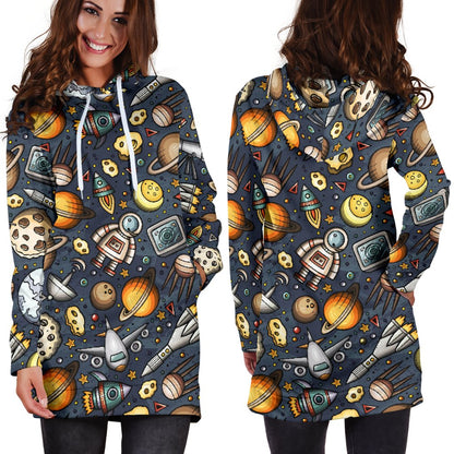 Space Pattern Print Women Hoodie Dress