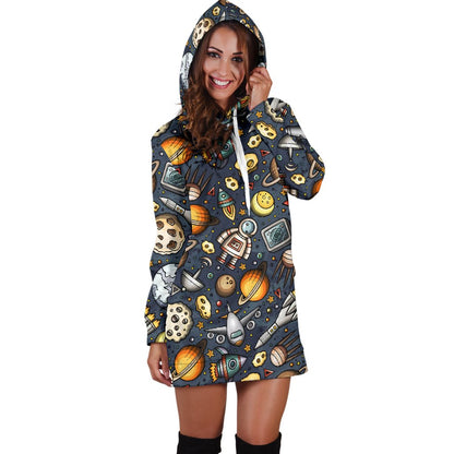 Space Pattern Print Women Hoodie Dress