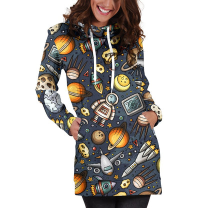 Space Pattern Print Women Hoodie Dress