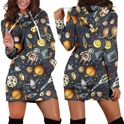 Space Pattern Print Women Hoodie Dress