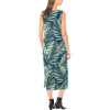 SSun Spot Tropical Palm Leaves hower Curtain Sleeveless Open Fork Long Dress