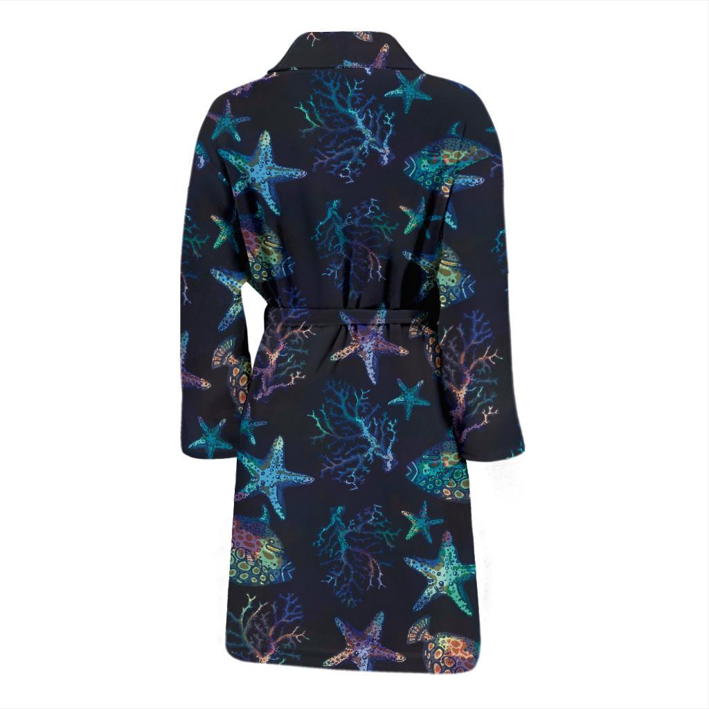Starfish Pattern Print Design 01 Men Bathrobe-JORJUNE.COM