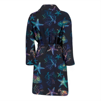Starfish Pattern Print Design 01 Men Bathrobe-JORJUNE.COM