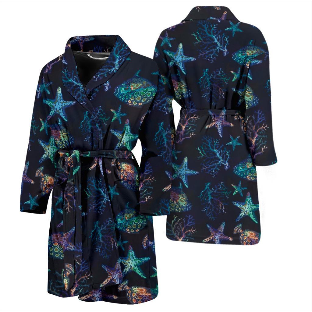 Starfish Pattern Print Design 01 Men Bathrobe-JORJUNE.COM