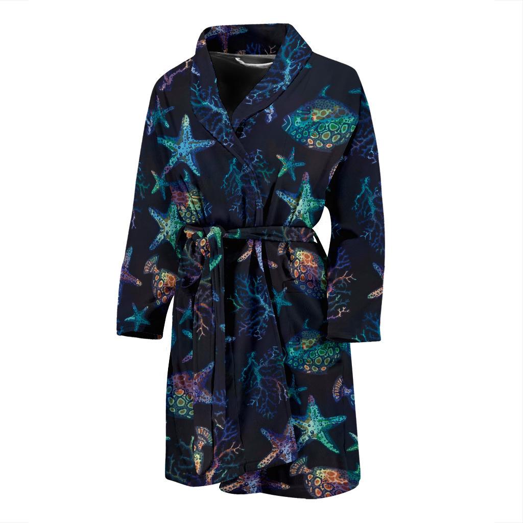Starfish Pattern Print Design 01 Men Bathrobe-JORJUNE.COM