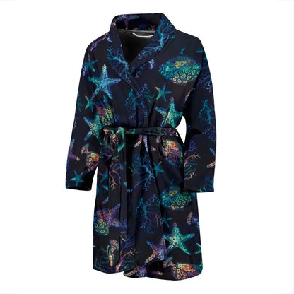 Starfish Pattern Print Design 01 Men Bathrobe-JORJUNE.COM